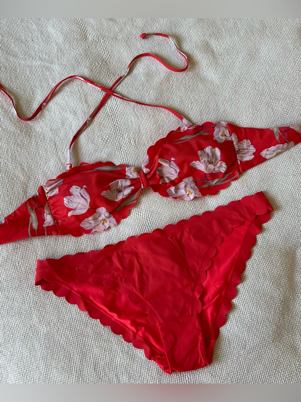 H&M Red Floral Scalloped Bikini Set